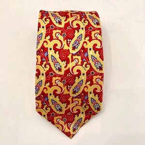 Southern Proper Necktie Tie Red & Yellow Paisley Pattern‎ 100% Silk Clown